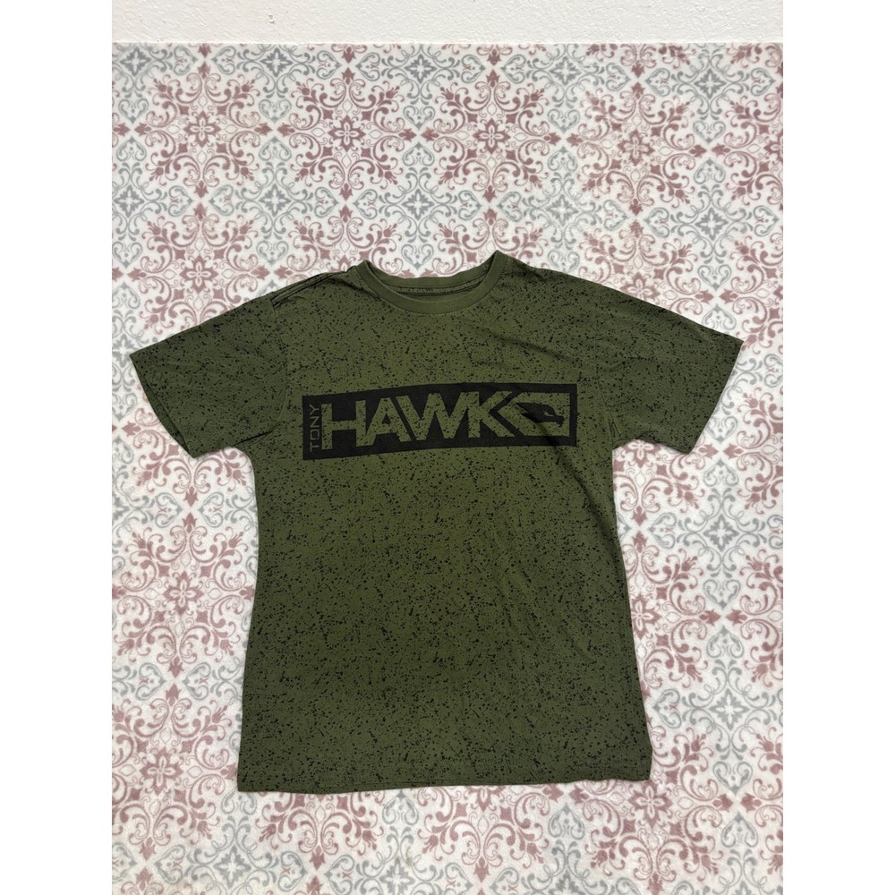 Tony Hawk Mens Olive Green Splatter Graphic T-Shirt Size M HMT2943